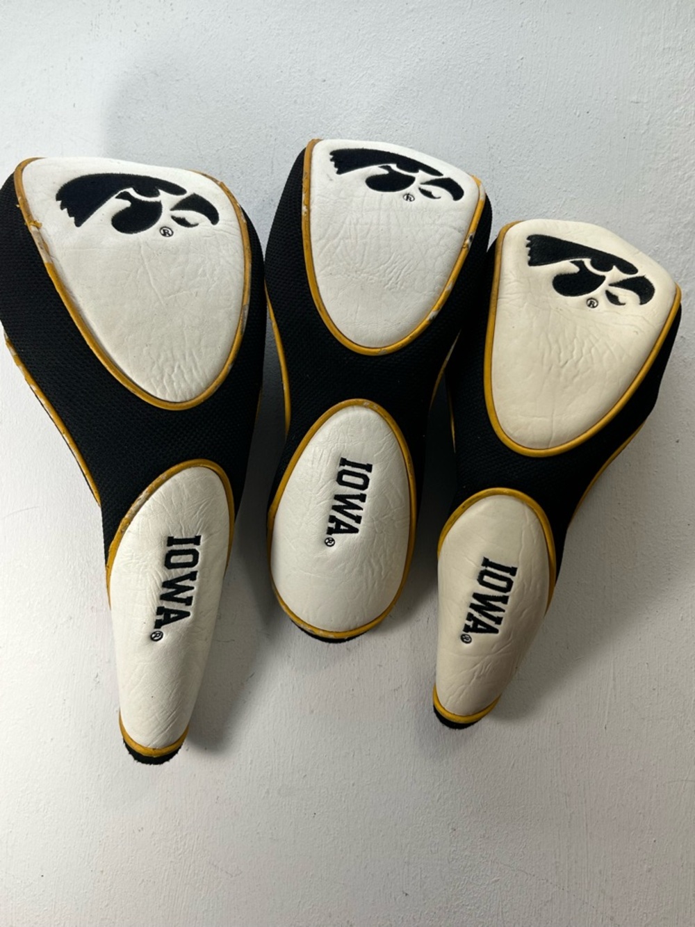 Iowa Hawkeyes Golf Club Headcovers Black White Gold 1 3 X Lot of Three